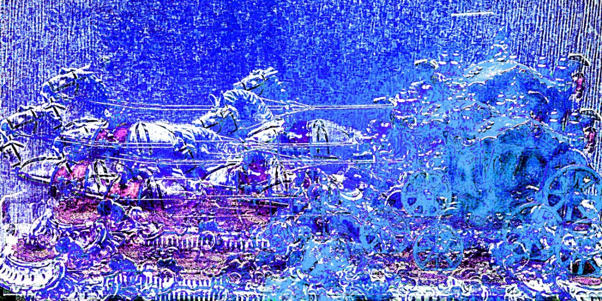 Manufakturen-Blog-PopArt-Projekt: Die königliche Kutsche, blau (Foto: Wigmar Bressel) - basierend auf einem Foto am Messestand der Porzellanmanufaktur Unterweißbach