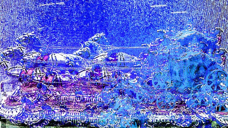 Manufakturen-Blog-PopArt-Projekt: Die königliche Kutsche, blau (Foto: Wigmar Bressel) - basierend auf einem Foto am Messestand der Porzellanmanufaktur Unterweißbach