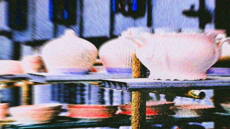 Manufakturen-Blog-PopArt-Projekt: Am Brennofen, pastell (Foto: Wigmar Bressel) - basiernd auf einem Foto in der Produktion der thüringischen Porzellanmanufaktur Reichenbach