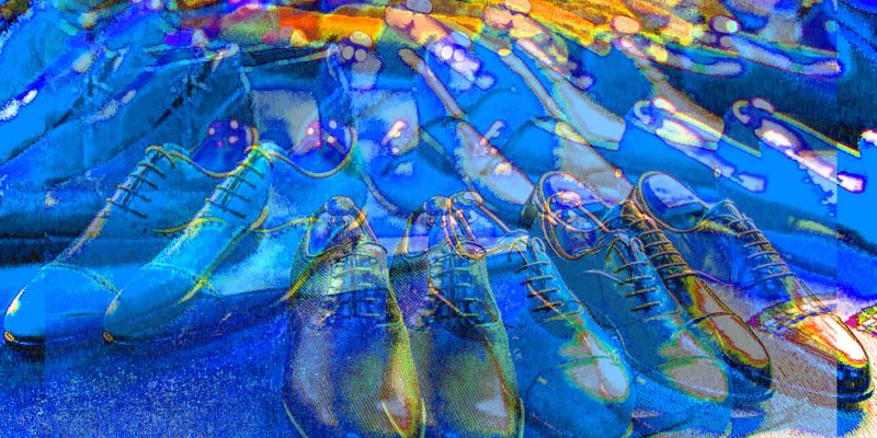 Manufakturen-Blog-PopArt-Projekt: Schuhe, blau (Foto: Wigmar Bressel) - basierend auf einem Foto von Christian-Arne de Groot von Maßschuhen von Vickermann & Stoya aus Baden-Baden auf den Bremer Manufakturtagen 2015