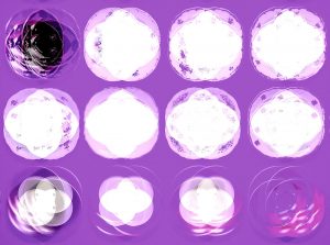 Manufakturen-Blog-PopArt-Projekt: Teller XI (Fahnen), lila (Foto: Wigmar Bressel) - basierend auf einem Foto bei Weimar-Porzellan,der Porzellanmanufaktur in Blankenhain; es handelt sich um Teller an einer Wand mit historischen Dekoren aus mehr als 200 Jahren der langen Firmengeschichte (1790 - 2018)...