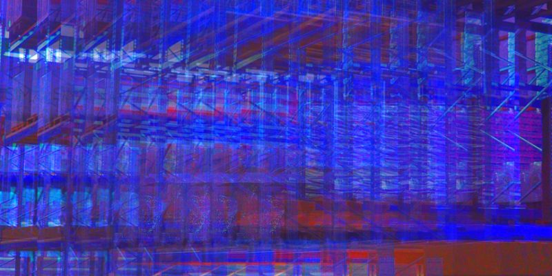 Manufakturen-Blog-PopArt-Projekt: Hochregallager II, blau (Foto: Wigmar Bressel) - basierend auf einem Foto in der Produktion der Matratzen-Manufaktur Wulff Med Tec in Fedderingen - 'made in Dithmarschen'