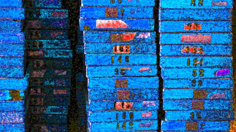 Manufakturen-Blog-PopArt-Projekt: Arbeitsbretter I, blau (Foto: Wigmar Bressel) - basierend auf einem Foto in der Produktion der Medaillen- und Manschettenknopf-Manufaktur Deumer in Lüdenscheid