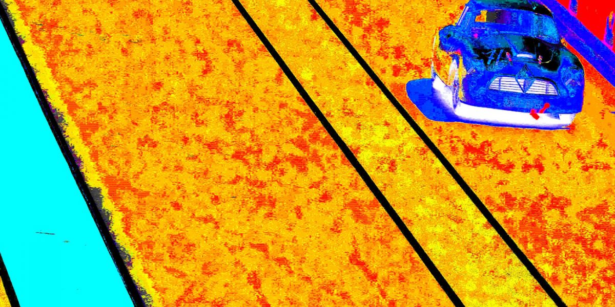 Manufakturen-Blog-PopArt-Projekt: Nachtrennen, türkis (Foto: Wigmar Bressel) - basierend auf einem Foto von Jürgen Betz während des Autorennens 'Le Mans Classic 2018' vom Borgward Hansa Renncoupé 1500, das von der Borgward Zeitmanufaktur, der Uhrenmanufaktur aus Efringen-Kirchen, gesponsert wurde