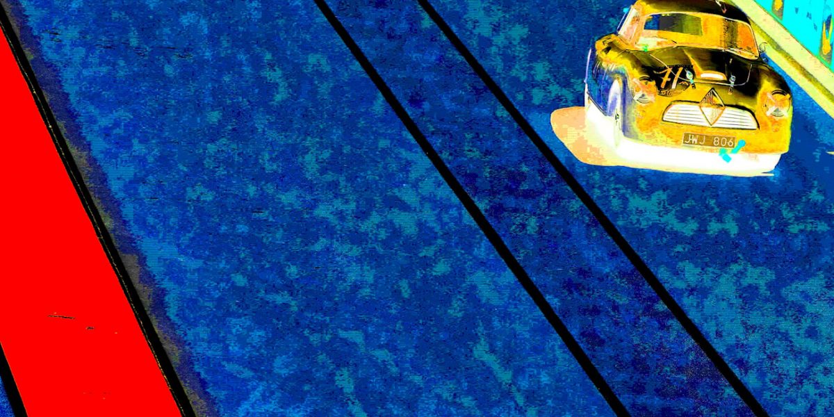 Manufakturen-Blog-PopArt-Projekt: Nachtrennen, rot (Foto: Wigmar Bressel) - basierend auf einem Foto von Jürgen Betz während des Autorennens 'Le Mans Classic 2018' vom Borgward Hansa Renncoupé 1500, das von der Borgward Zeitmanufaktur, der Uhrenmanufaktur aus Efringen-Kirchen, gesponsert wurde