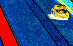 Manufakturen-Blog-PopArt-Projekt: Nachtrennen, rot (Foto: Wigmar Bressel) - basierend auf einem Foto von Jürgen Betz während des Autorennens 'Le Mans Classic 2018' vom Borgward Hansa Renncoupé 1500, das von der Borgward Zeitmanufaktur, der Uhrenmanuaktur aus Efringen-Kirchen, gesponsert wurde