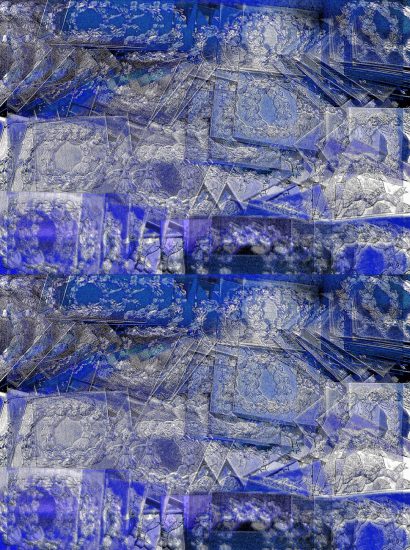 Manufakturen-Blog-PopArt-Projekt: Lorbeerkranz II, ultramarienblau (Foto: Wigmar Bressel) - basierend auf einem Foto in der Prägerei in der Produktion der Medaillen- und Manschettenknopf-Manufaktur Deumer in Lüdenscheid