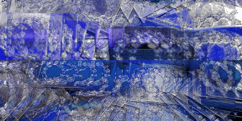 Manufakturen-Blog-PopArt-Projekt: Lorbeerkranz II, ultramarienblau (Foto: Wigmar Bressel) - basierend auf einem Foto in der Prägerei in der Produktion der Medaillen- und Manschettenknopf-Manufaktur Deumer in Lüdenscheid