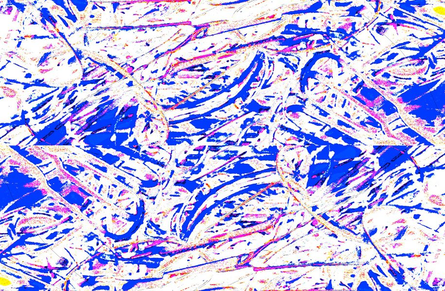 Manufakturen-Blog-PopArt-Projekt: Stanzreste III, blau / weiß (Foto: Wigmar Bressel) - basierend auf einem Foto eines dreifarbigen Hand-Siebdrucks basierend auf einem Foto von sog. 'Schroten' in der Besteckmanufaktur von Koch & Bergfeld in der Neustadt von Bremen