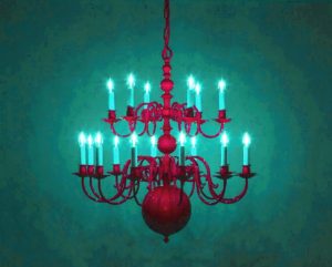 Manufakturen-Blog-PopArt-Projekt: Roter Kronleuchter I (Foto: Wigmar Bressel) - basierend auf einem Foto der LMW Leuchten-Manufactur in Wurzen von einem ihrer berühmten Kronleuchter