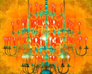 Manufakturen-Blog-PopArt-Projekt: Kronleuchter II, orange (Foto: Wigmar Bressel) - basierend auf einem Foto der LMW Leuchten-Manufactur in Wurzen von einem ihrer berühmten Kronleuchter