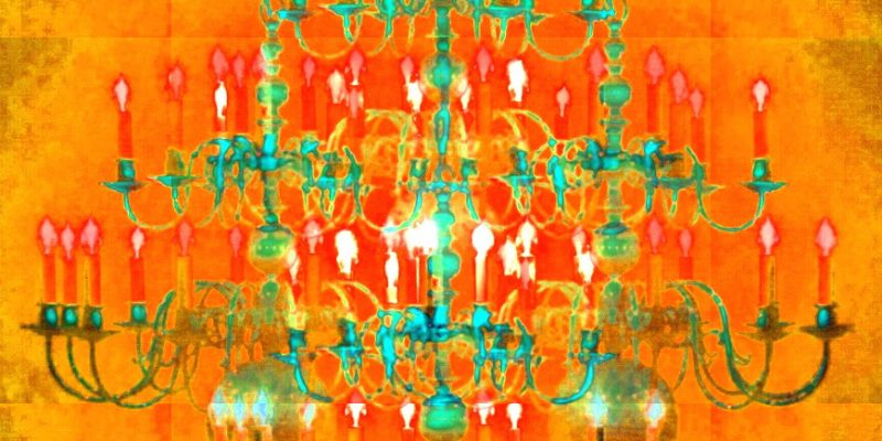 Manufakturen-Blog-PopArt-Projekt: Kronleuchter II, orange (Foto: Wigmar Bressel) - basierend auf einem Foto der LMW Leuchten-Manufactur in Wurzen von einem ihrer berühmten Kronleuchter