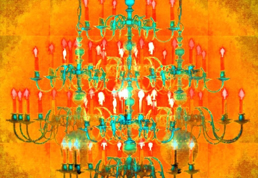 Manufakturen-Blog-PopArt-Projekt: Kronleuchter II, orange (Foto: Wigmar Bressel) - basierend auf einem Foto der LMW Leuchten-Manufactur in Wurzen von einem ihrer berühmten Kronleuchter