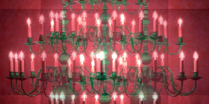 Manufakturen-Blog-PopArt-Projekt: Kronleuchter III, rot (Foto: Wigmar Bressel) - basierend auf einem Foto der LMW Leuchten-Manufactur in Wurzen von einem ihrer berühmten Kronleuchter