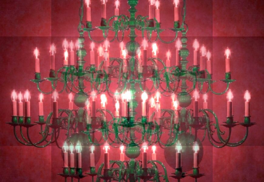 Manufakturen-Blog-PopArt-Projekt: Kronleuchter III, rot (Foto: Wigmar Bressel) - basierend auf einem Foto der LMW Leuchten-Manufactur in Wurzen von einem ihrer berühmten Kronleuchter