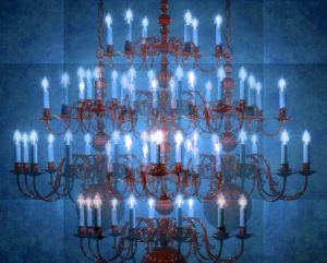 Manufakturen-Blog-PopArt-Projekt: Kronleuchter III, blau (Foto: Wigmar Bressel) - basierend auf einem Foto der LMW Leuchten-Manufactur in Wurzen von einem ihrer berühmten Kronleuchter