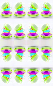 Manufakturen-Blog-PopArt-Projekt: 64 Tassen II, zitronengelb / purpur (Foto: Wigmar Bressel) - basierend auf einem Foto von gestapelten Teetassen der Serie 'Colourmix' aus der Porzellanmanufaktur Reichenbach in Thüringen