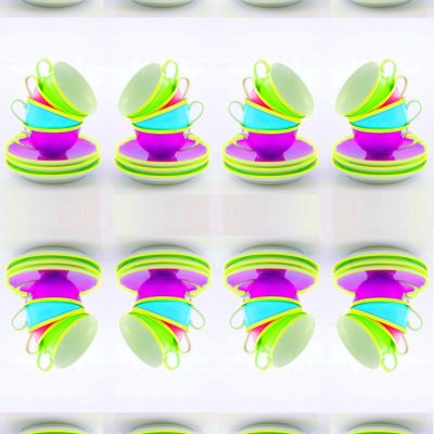 Manufakturen-Blog-PopArt-Projekt: 64 Tassen II, zitronengelb / purpur (Foto: Wigmar Bressel) - basierend auf einem Foto von gestapelten Teetassen der Serie 'Colourmix' aus der Porzellanmanufaktur Reichenbach in Thüringen