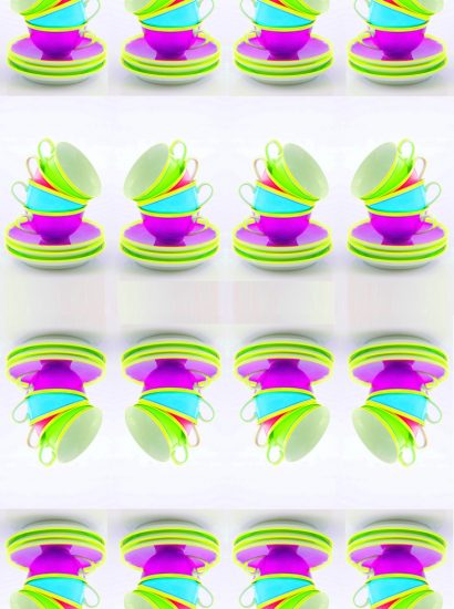 Manufakturen-Blog-PopArt-Projekt: 64 Tassen II, zitronengelb / purpur (Foto: Wigmar Bressel) - basierend auf einem Foto von gestapelten Teetassen der Serie 'Colourmix' aus der Porzellanmanufaktur Reichenbach in Thüringen