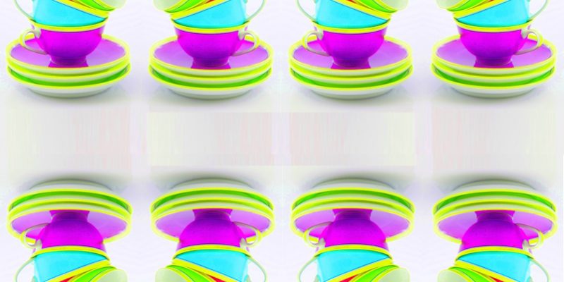 Manufakturen-Blog-PopArt-Projekt: 64 Tassen II, zitronengelb / purpur (Foto: Wigmar Bressel) - basierend auf einem Foto von gestapelten Teetassen der Serie 'Colourmix' aus der Porzellanmanufaktur Reichenbach in Thüringen