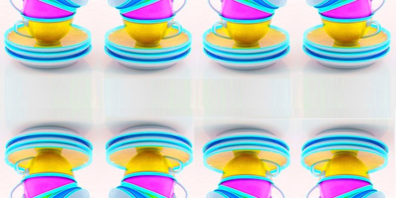 Manufakturen-Blog-PopArt-Projekt: 64 Tassen III, türkis / golden (Foto: Wigmar Bressel) - basierend auf einem Foto von gestapelten Teetassen der Serie 'Colourmix' aus der Porzellanmanufaktur Reichenbach in Thüringen