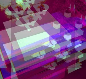 Manufakturen-Blog-PopArt-Projekt: Badezimmer I, bordeaux (Foto: Wigmar Bressel) - basierend auf einem Foto aus der Ausstellung in der Möbelmanufaktur Diedrich's Creativ-Bad in Hallenberg