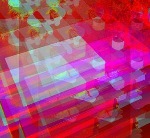 Manufakturen-Blog-PopArt-Projekt: Badezimmer IV, zinnoberrot (Foto: Wigmar Bressel) - basierend auf einem Foto aus der Ausstellung in der Möbelmanufaktur Diedrich's Creativ-Bad in Hallenberg