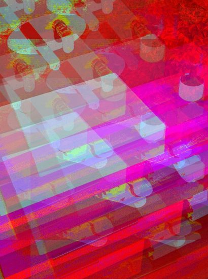 Manufakturen-Blog-PopArt-Projekt: Badezimmer IV, zinnoberrot (Foto: Wigmar Bressel) - basierend auf einem Foto aus der Ausstellung in der Möbelmanufaktur Diedrich's Creativ-Bad in Hallenberg