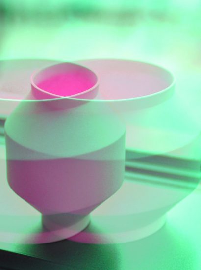 Manufakturen-Blog-PopArt-Projekt: Zwei Windlichter, rosa / lindgrün (Foto: Wigmar Bressel) - basierend auf einem Foto eines Windlichts von Mark Braun aus der Produktion der Königlichen Porzellanmanufaktur im KPM Hotel & Residences