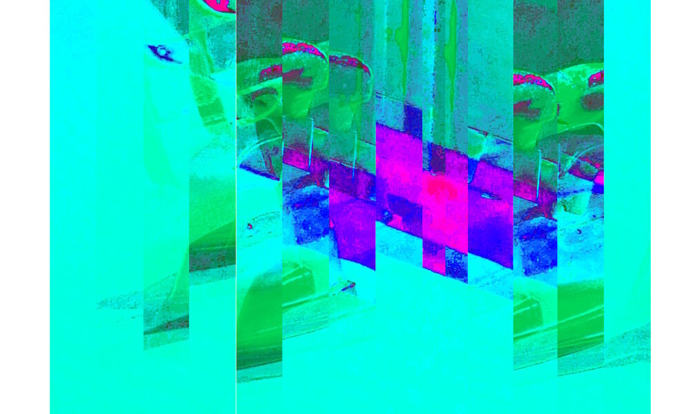 Manufakturen-Blog-PopArt-Projekt: Bügeleisen II (fragmentiert), jade (Grafik: Wigmar) - basierend auf einem Foto von Martin Specht in der Produktion der Lauterbacher Hemdenmanufaktur von Campe & Ohff in Hessen