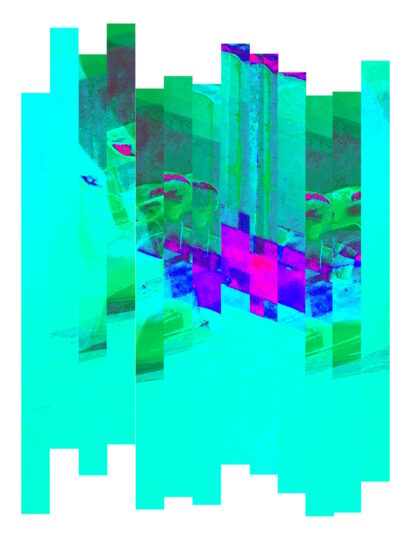 Manufakturen-Blog-PopArt-Projekt: Bügeleisen II (fragmentiert), jade (Grafik: Wigmar) - basierend auf einem Foto von Martin Specht in der Produktion der Lauterbacher Hemdenmanufaktur von Campe & Ohff in Hessen