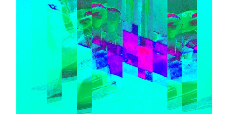 Manufakturen-Blog-PopArt-Projekt: Bügeleisen II (fragmentiert), jade (Grafik: Wigmar) - basierend auf einem Foto von Martin Specht in der Produktion der Lauterbacher Hemdenmanufaktur von Campe & Ohff in Hessen