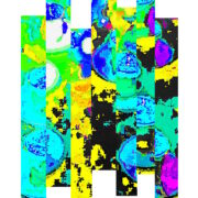 Manufakturen-Blog-PopArt-Projekt: Gläser II (fragmentiert), türkis / gelb (Foto: Wigmar Bressel) - basierend auf einem Foto von der Gläserserie 'Cosmo' am Messestand der Glasmanufaktur Eisch aus Frauenau auf der 'Ambiente 2019'