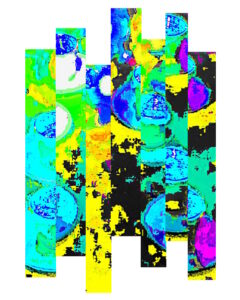 Manufakturen-Blog-PopArt-Projekt: Gläser II (fragmentiert), türkis / gelb (Foto: Wigmar Bressel) - basierend auf einem Foto von der Gläserserie 'Cosmo' am Messestand der Glasmanufaktur Eisch aus Frauenau auf der 'Ambiente 2019'