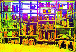 Manufakturen-Blog-PopArt-Projekt: Formenlager, bunt (Foto: Wigmar Bressel) - basierend auf einem Foto in der Produktion der Glasmanufaktur Harzkristall in Derenburg in Sachsen-Anhalt