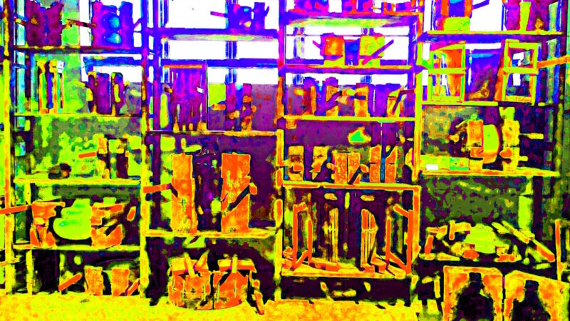 Manufakturen-Blog-PopArt-Projekt: Formenlager, bunt (Foto: Wigmar Bressel) - basierend auf einem Foto in der Produktion der Glasmanufaktur Harzkristall in Derenburg in Sachsen-Anhalt