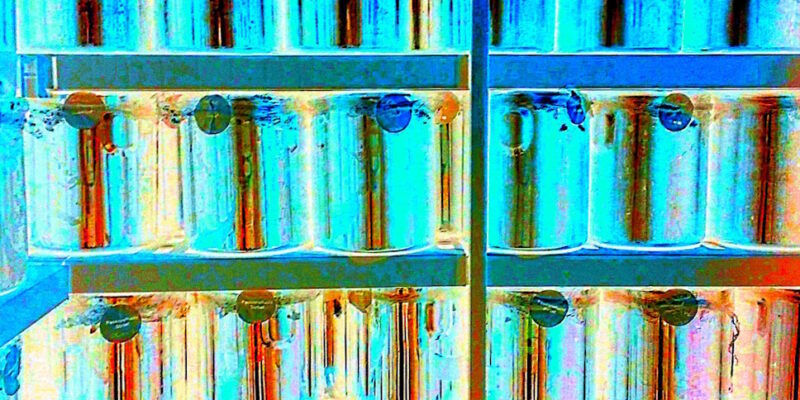 Manufakturen-Blog-PopArt-Projekt: Dosen, blau (Foto: Wigmar Bressel) - basierend auf einem Foto im Gefrierraum in der Produktion von Henry's Eismanufaktur in Saarbrücken
