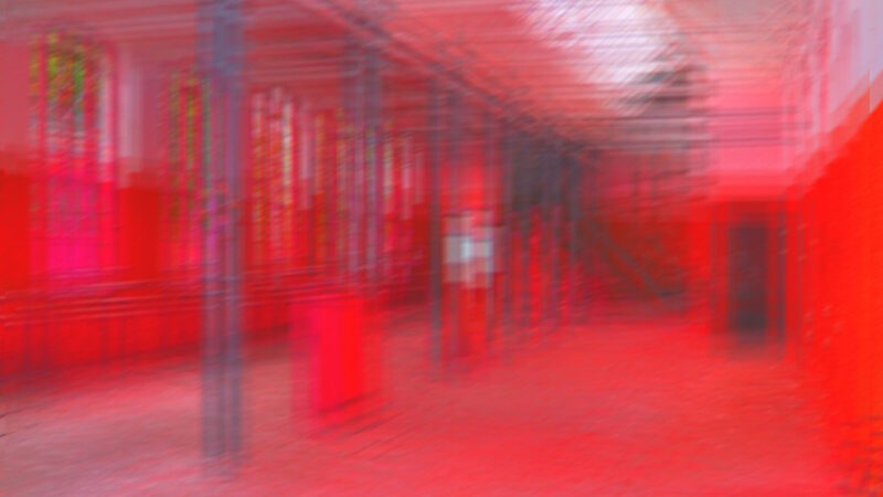Manufakturen-Blog-PopArt-Projekt: Korpuswerkstatt, rot (Foto: Wigmar Bressel) - basierend auf einem Foto des Hauptraums der Korpuswerkstatt der Silberwarenmanufaktur Koch & Bergfeld im Kirchweg 200 in der Neustadt in Bremen
