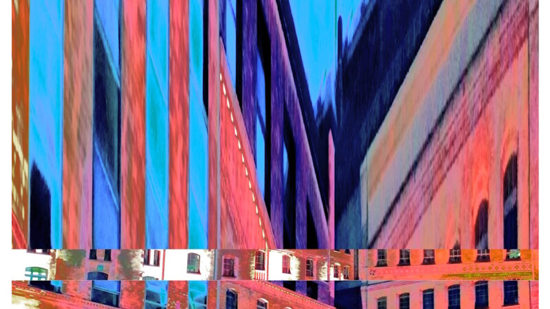 Manufakturen-Blog-PopArt-Projekt: Die Königliche Porzellan-Manufaktur IV (Nacht, fragmentiert), lachsfarben (Foto: Wigmar Bressel) - basierend auf einem Foto des KPM-Quartiers in der Wegelystraße in Berlin