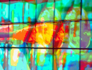 Manufakturen-Blog-PopArt-Projekt; Beim Glasblasen, bunt (Foto: Wigmar Bressel) - basierend auf einem Foto im Werksmuseum der Glasmanufaktur Lalique im elsäßischen Wingen-sur-Moder
