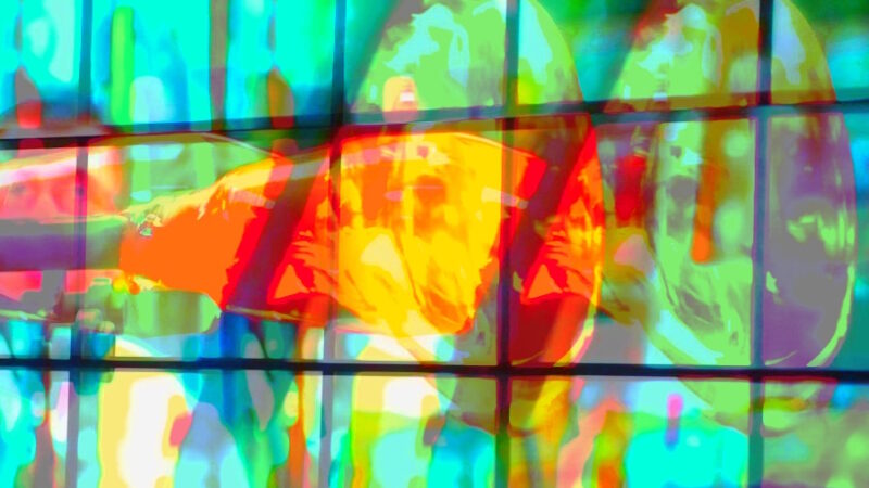 Manufakturen-Blog-PopArt-Projekt: Beim Glasblasen, bunt (Foto: Wigmar Bressel) - basierend auf einem Foto im Werksmuseum der Glasmanufaktur Lalique im elsäßischen Wingen-sur-Moder