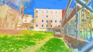 Manufakturen-Blog-PopArt-Projekt: Porzellanmanufaktur Dibbern III, creme (Foto: Wigmar Bressel) - basierend auf einem Foto vom Werk am Standort Hohenberg an der Eger der Porzellanmanufaktur aus Bargteheide