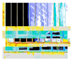 Manufakturen-Blog-PopArt-Projekt: Porzellanmanufaktur Dibbern V (fragmentiert), flieder / gelb (Foto: Wigmar Bressel) - basierend auf einem Foto des Werks der Porzellanmanufaktur aus Bargteheide in Hohenberg an der Eger