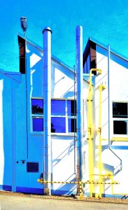 Manufakturen-Blog-PopArt-Projekt: Die Porzellanmanufaktur Fürstenberg V, blau (Foto: Wigmar Bressel) - basierend auf einem Foto des heutigen Produktionsgebäudes am Schloss