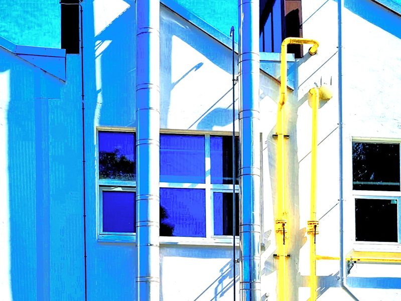 Manufakturen-Blog-PopArt-Projekt: Die Porzellanmanufaktur Fürstenberg V, blau (Foto: Wigmar Bressel) - basierend auf einem Foto des heutigen Produktionsgebäudes am Schloss