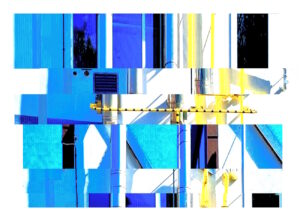 Manufakturen-Blog-PopArt-Projekt: Die Porzellanmanufaktur Fürstenberg VI (fragmentiert), blau (Foto: Wigmar Bressel) - basierend auf einem Foto des heutigen Produktionsgebäudes am Schloss