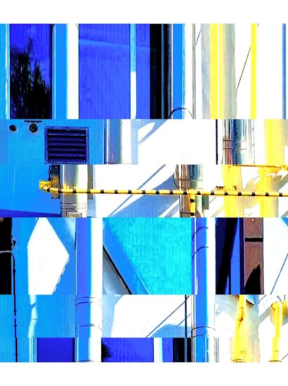 Manufakturen-Blog-PopArt-Projekt: Die Porzellanmanufaktur Fürstenberg VI (fragmentiert), blau (Foto: Wigmar Bressel) - basierend auf einem Foto des heutigen Produktionsgebäudes am Schloss