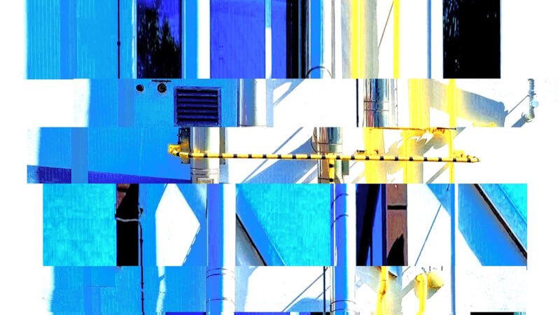 Manufakturen-Blog-PopArt-Projekt: Die Porzellanmanufaktur Fürstenberg VI (fragmentiert), blau (Foto: Wigmar Bressel) - basierend auf einem Foto des heutigen Produktionsgebäudes am Schloss