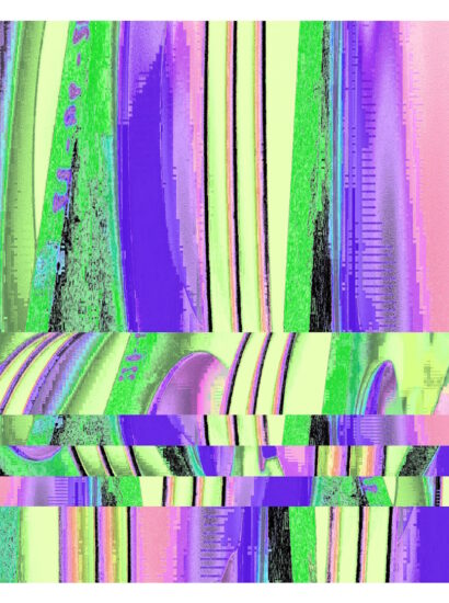 Manufakturen-Blog-PopArt-Projekt: Teller V (Strandtuch, quer), violett / zitronengelb (Foto: Wigmar Bressel) - basierend auf einem Foto von Pastatellern in der Produktion der niedersächsischen Porzellanmanufaktur Fürstenberg in Fürstenberg an der Weser