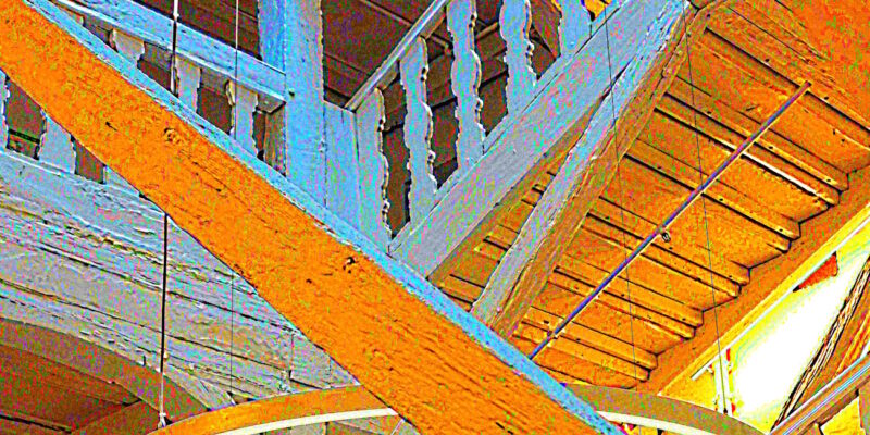 Manufakturen-Blog-PopArt-Projekt: Porzellanmuseum Schloss Fürstenberg, orange (Foto: Wigmar Bressel) - basierend auf einem Ausschnitt eines Fotos von Martin Specht im Treppenhaus des historischen Jagdschlosses der Braunschweiger Herzöge in Fürstenberg an der Weser, das heute das Museum der Porzellanmanufaktur Fürstenberg beherbergt